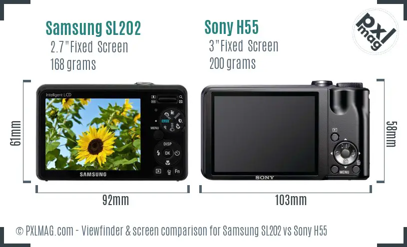 Samsung SL202 vs Sony H55 Screen and Viewfinder comparison