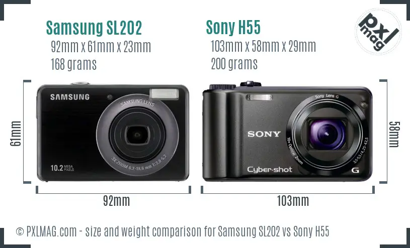 Samsung SL202 vs Sony H55 size comparison