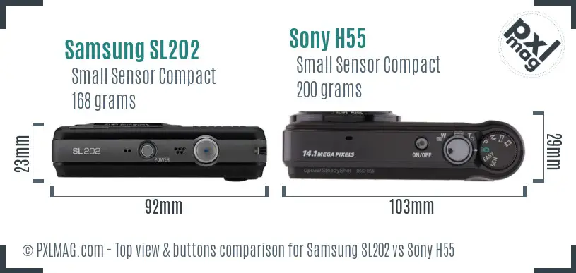 Samsung SL202 vs Sony H55 top view buttons comparison