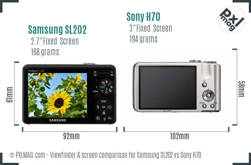 Samsung SL202 vs Sony H70 Screen and Viewfinder comparison