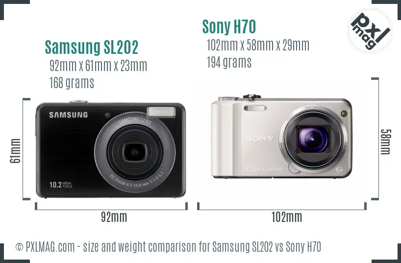 Samsung SL202 vs Sony H70 size comparison