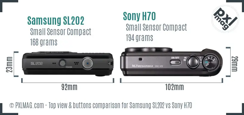 Samsung SL202 vs Sony H70 top view buttons comparison