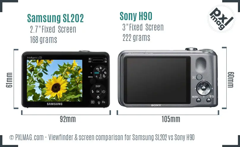 Samsung SL202 vs Sony H90 Screen and Viewfinder comparison Samsung SL202 vs Sony H90 Screen and Viewfinder comparison