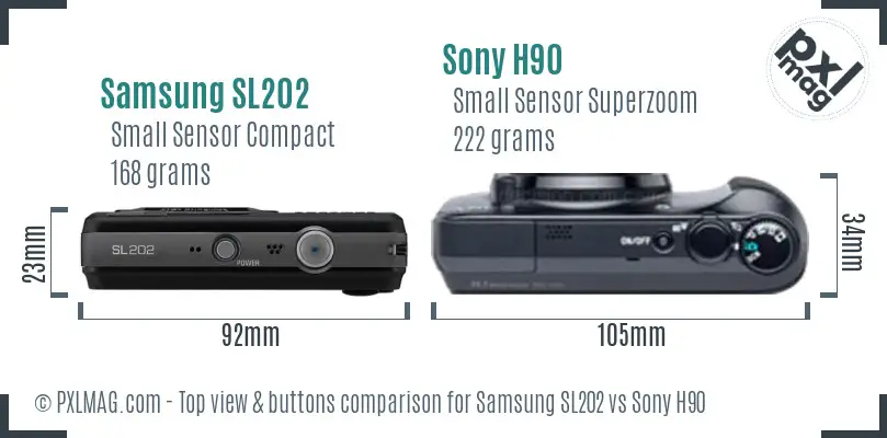 Samsung SL202 vs Sony H90 top view buttons comparison Samsung SL202 vs Sony H90 top view buttons comparison