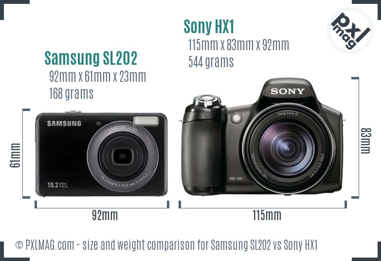 Samsung SL202 vs Sony HX1 size comparison