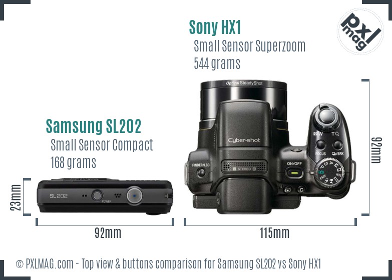 Samsung SL202 vs Sony HX1 top view buttons comparison