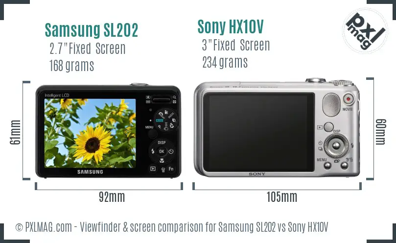 Samsung SL202 vs Sony HX10V Screen and Viewfinder comparison