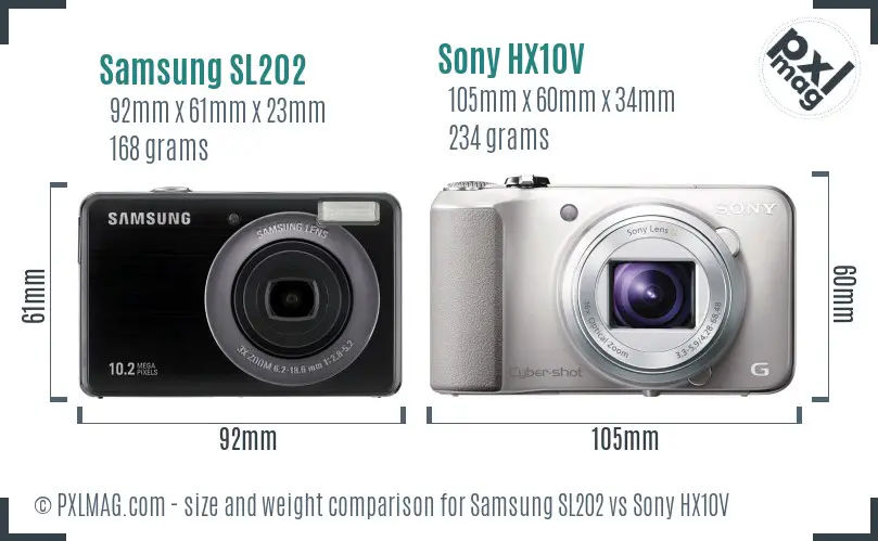 Samsung SL202 vs Sony HX10V size comparison