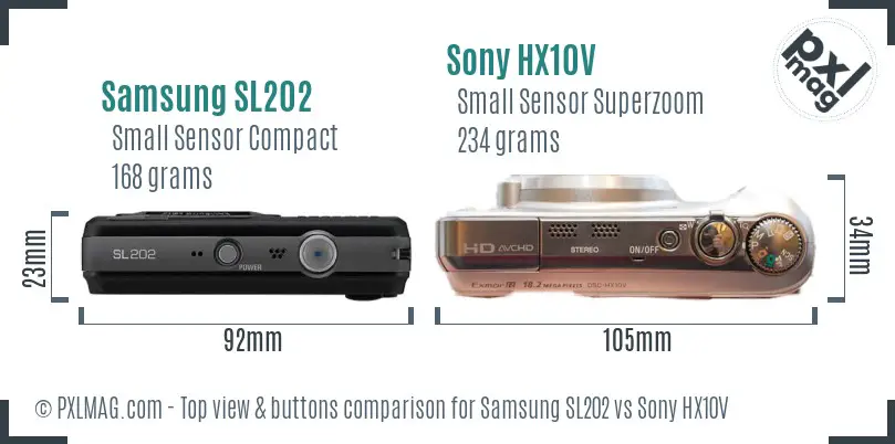 Samsung SL202 vs Sony HX10V top view buttons comparison