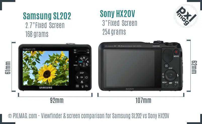 Samsung SL202 vs Sony HX20V Screen and Viewfinder comparison Samsung SL202 vs Sony HX20V Screen and Viewfinder comparison