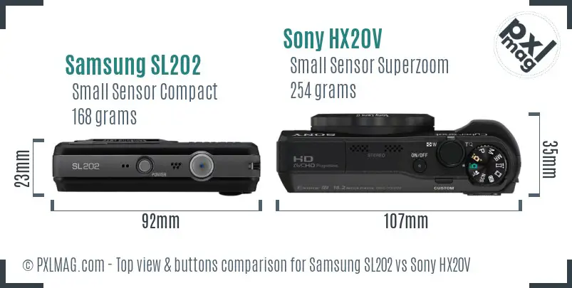 Samsung SL202 vs Sony HX20V top view buttons comparison Samsung SL202 vs Sony HX20V top view buttons comparison