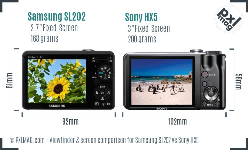 Samsung SL202 vs Sony HX5 Screen and Viewfinder comparison