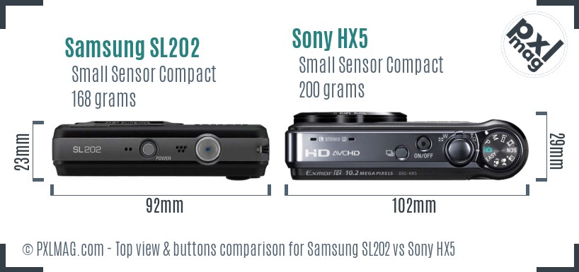 Samsung SL202 vs Sony HX5 top view buttons comparison