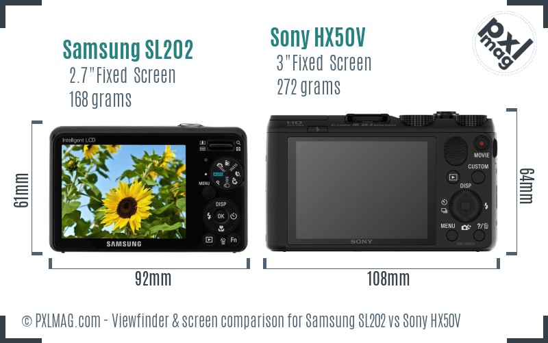 Samsung SL202 vs Sony HX50V Screen and Viewfinder comparison