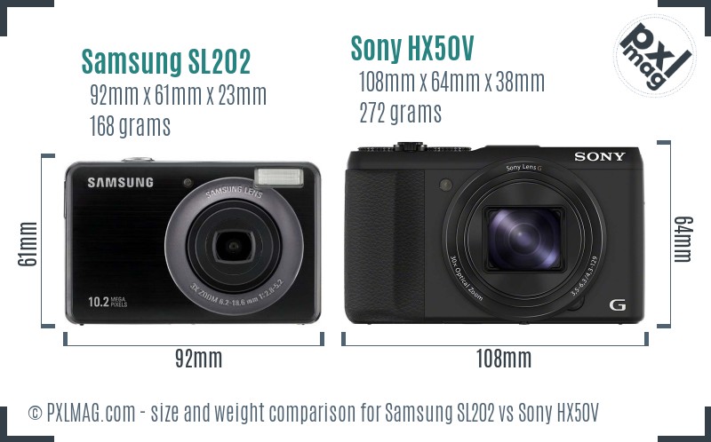 Samsung SL202 vs Sony HX50V size comparison