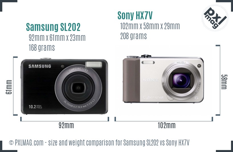 Samsung SL202 vs Sony HX7V size comparison