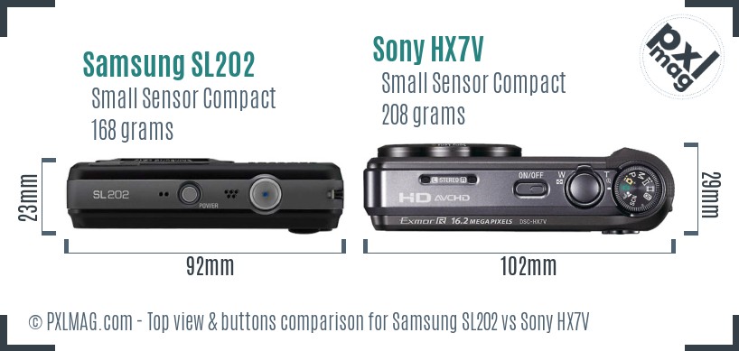 Samsung SL202 vs Sony HX7V top view buttons comparison