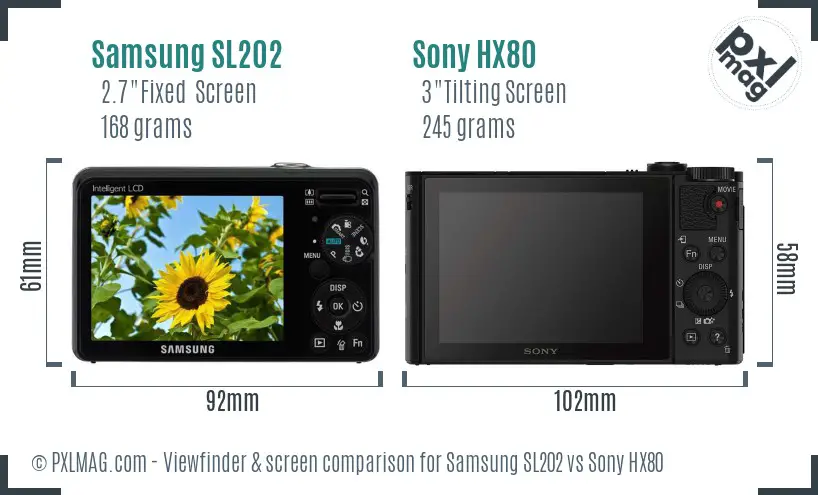 Samsung SL202 vs Sony HX80 Screen and Viewfinder comparison