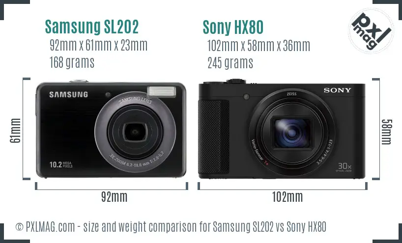 Samsung SL202 vs Sony HX80 size comparison