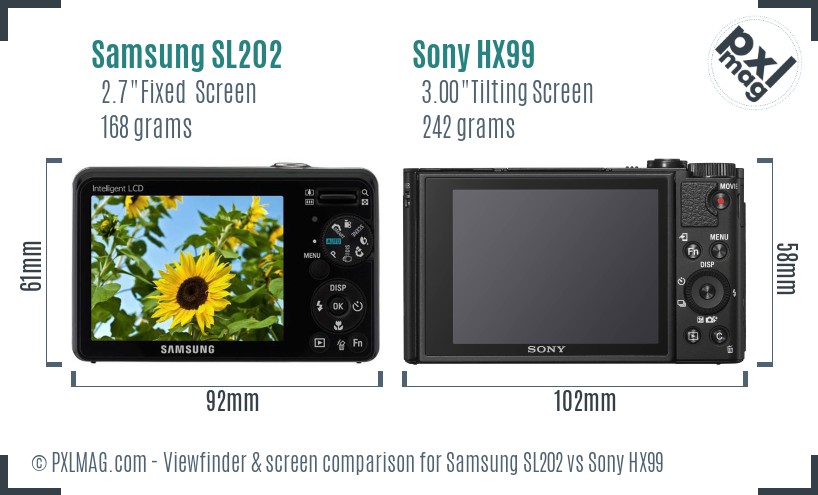 Samsung SL202 vs Sony HX99 Screen and Viewfinder comparison