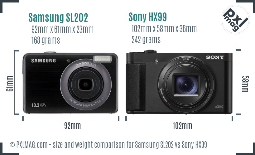 Samsung SL202 vs Sony HX99 size comparison