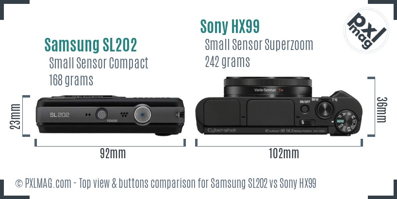 Samsung SL202 vs Sony HX99 top view buttons comparison