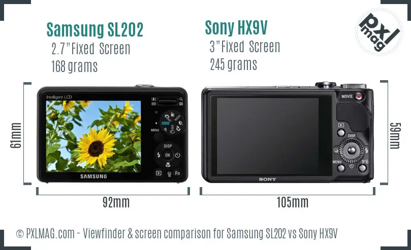 Samsung SL202 vs Sony HX9V Screen and Viewfinder comparison