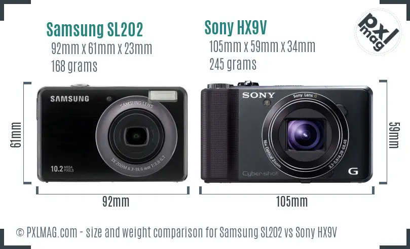 Samsung SL202 vs Sony HX9V size comparison