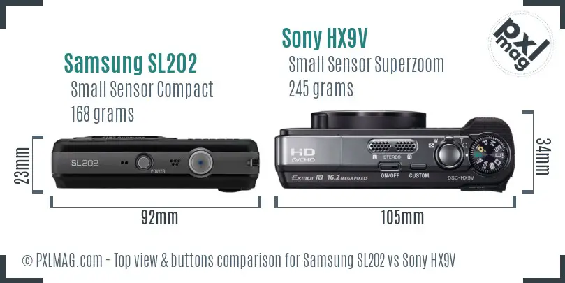 Samsung SL202 vs Sony HX9V top view buttons comparison