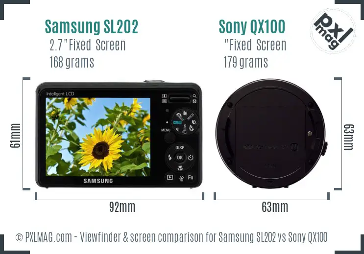 Samsung SL202 vs Sony QX100 Screen and Viewfinder comparison