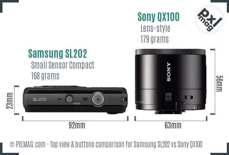 Samsung SL202 vs Sony QX100 top view buttons comparison