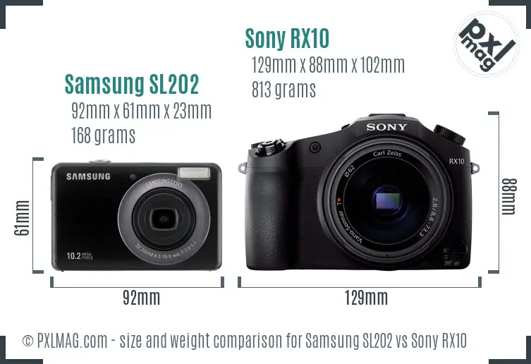 Samsung SL202 vs Sony RX10 size comparison