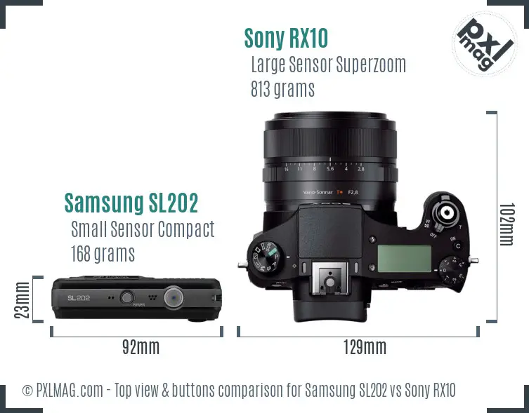 Samsung SL202 vs Sony RX10 top view buttons comparison