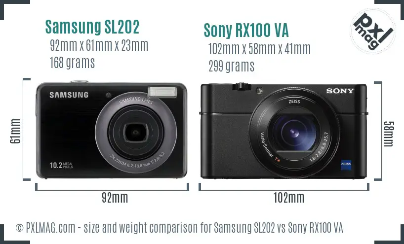 Samsung SL202 vs Sony RX100 VA size comparison