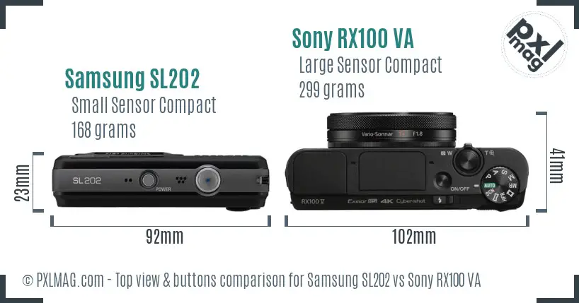 Samsung SL202 vs Sony RX100 VA top view buttons comparison