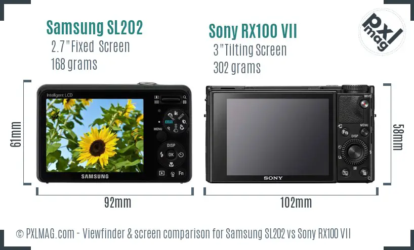 Samsung SL202 vs Sony RX100 VII Screen and Viewfinder comparison