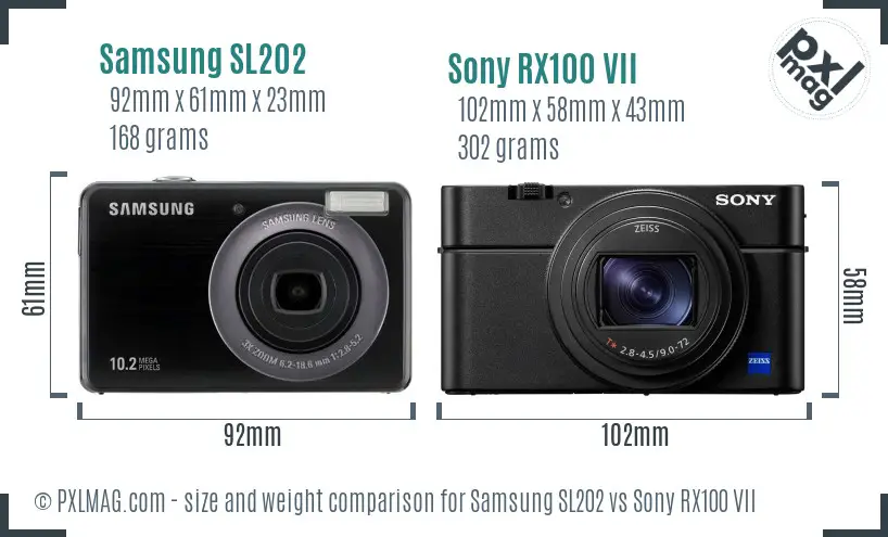 Samsung SL202 vs Sony RX100 VII size comparison