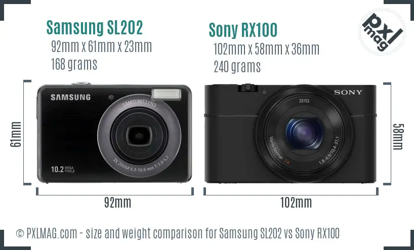 Samsung SL202 vs Sony RX100 size comparison
