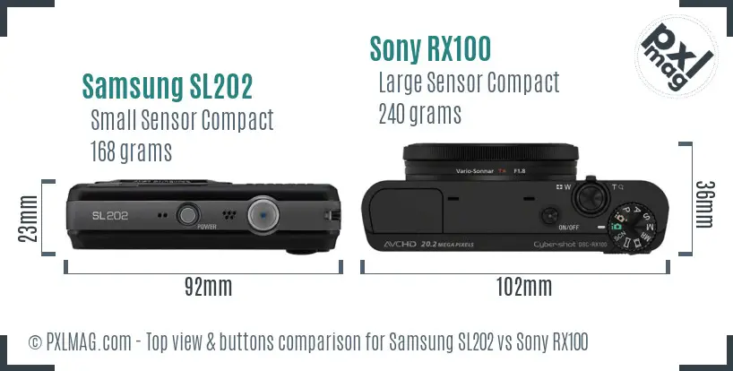 Samsung SL202 vs Sony RX100 top view buttons comparison