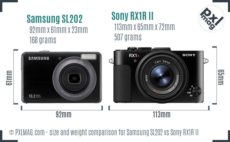 Samsung SL202 vs Sony RX1R II size comparison