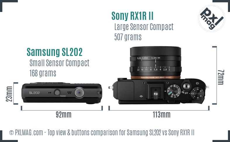 Samsung SL202 vs Sony RX1R II top view buttons comparison