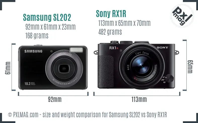 Samsung SL202 vs Sony RX1R size comparison