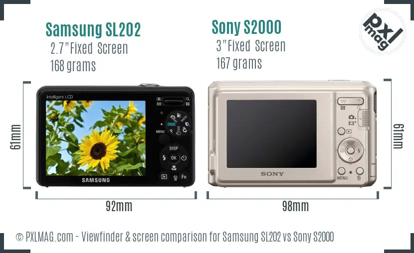 Samsung SL202 vs Sony S2000 Screen and Viewfinder comparison Samsung SL202 vs Sony S2000 Screen and Viewfinder comparison