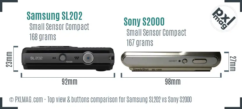 Samsung SL202 vs Sony S2000 top view buttons comparison Samsung SL202 vs Sony S2000 top view buttons comparison