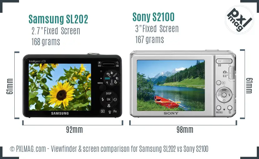 Samsung SL202 vs Sony S2100 Screen and Viewfinder comparison