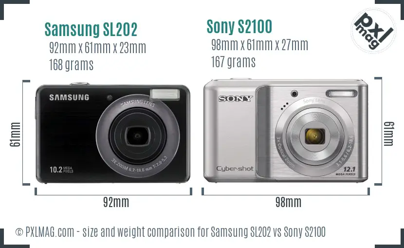 Samsung SL202 vs Sony S2100 size comparison