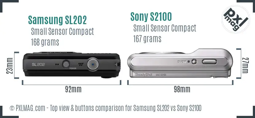 Samsung SL202 vs Sony S2100 top view buttons comparison
