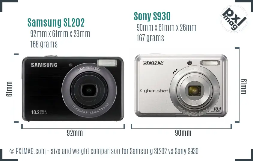 Samsung SL202 vs Sony S930 size comparison Samsung SL202 vs Sony S930 size comparison