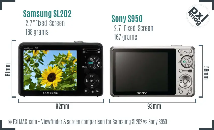Samsung SL202 vs Sony S950 Screen and Viewfinder comparison