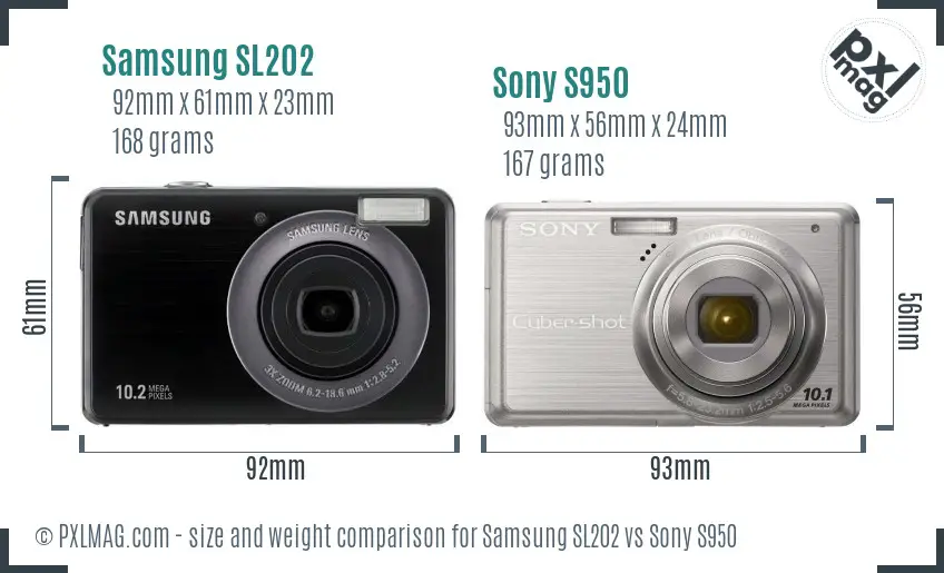 Samsung SL202 vs Sony S950 size comparison